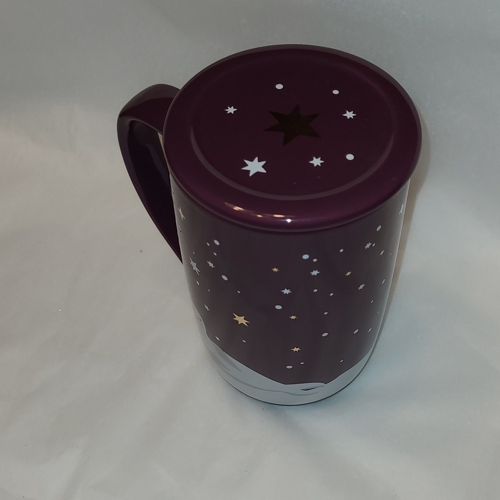 DAVID’S TEA Nordic Mug Purple Plum White Seal Gold Stars Design Winter Snow - Picture 3 of 8
